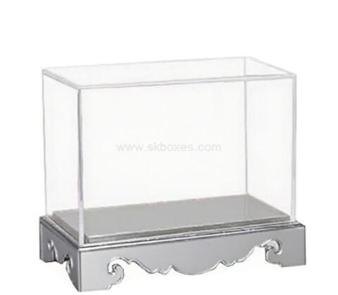 Custom acrylic collectibles showcase with silver base