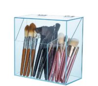 Custom acrylic 3-slots makeup brushes holder with lid BMB-324 Custom acrylic 3-slots makeup brushes holder with lid