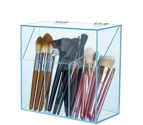 Custom acrylic 3-slots makeup brushes holder with lid