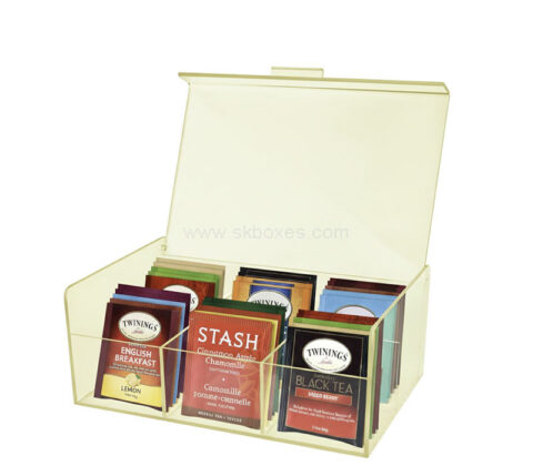 Custom acrylic 6 sections teabags box with lid