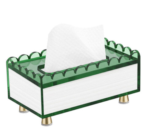 Custom acrylic scalloped tissue box with gold legs
