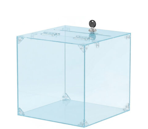 Custom acrylic charity box with lock