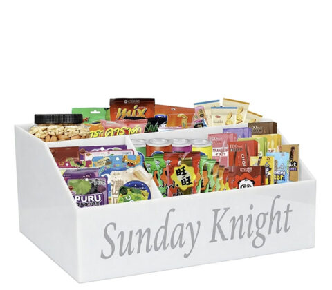 Custom acrylic snack organizer for countertop