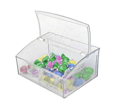 Custom acrylic candy bin with hinged lid