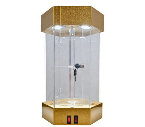 Custom acrylic hexagon antitheft LED display cabinet