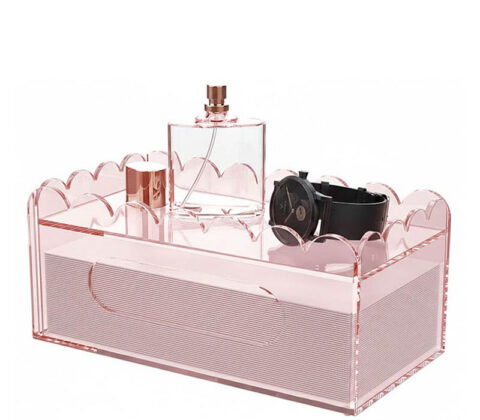 Custom acrylic tissue box with storage tray