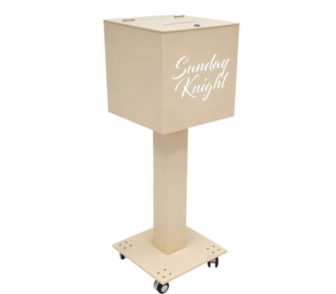 Custom acrylic floor standing charity box with wheels