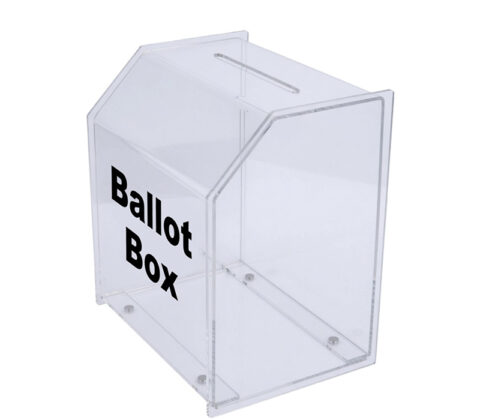 Custom plexiglass house-shaped election vote box