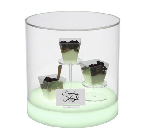 Custom round acrylic retail shop desert LED display box