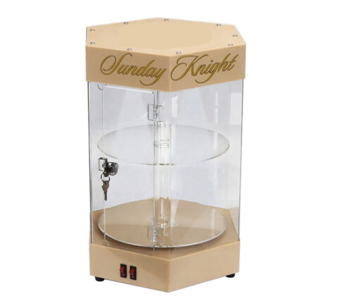 Custom hexagon acrylic retail shop rotating LED display cabinet