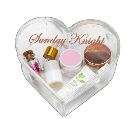 Custom plexiglass heart shape skincare box