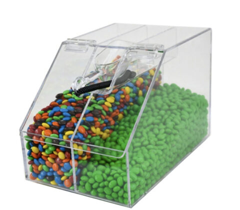 Custom acrylic slant front divided candy bin