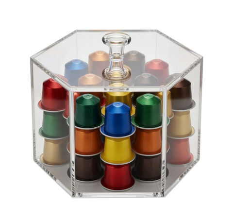 Custom hexagon acrylic coffee capsules storage bins