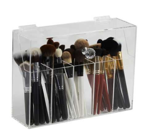 Custom plexiglass 5 section makeup brushes storage box