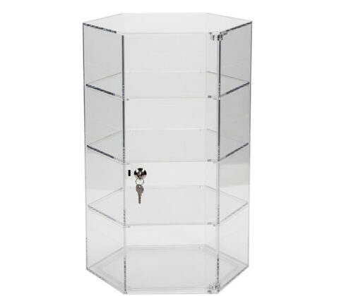 Custom acrylic 4 tiers hexagon lockable storage cabinet