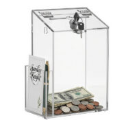 Custom acrylic wall charity container with brochure holder BDB-451 Custom acrylic wall charity container with brochure holder