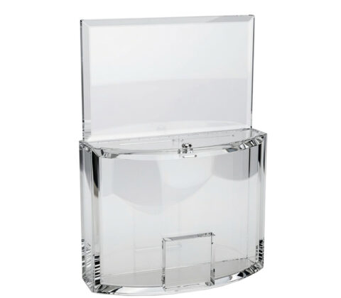 Custom acrylic charity box with brochure & sign holder