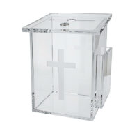 Custom acrylic church charity box with brochure holder BDB-457 Custom acrylic church charity box with brochure holder