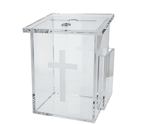 Custom acrylic church charity box with brochure holder