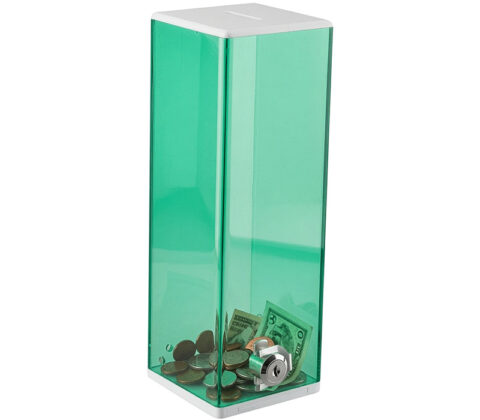 Custom tall acrylic locking donation charity box
