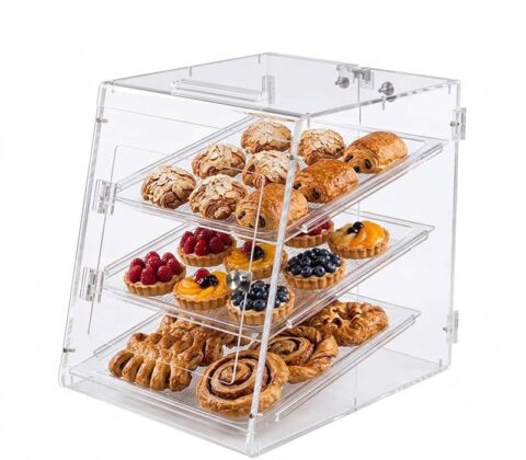 Custom acrylic 3 tiers pastry bread showcase