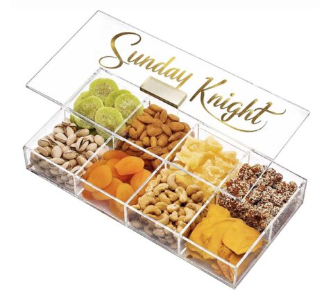 Custom acrylic multi dividers dry nuts box with lid