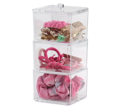 Custom acrylic stackable bathroom hair accessories box with lid