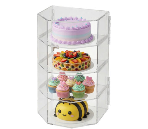 Custom polygon acrylic 4 tiers cake display cabinet
