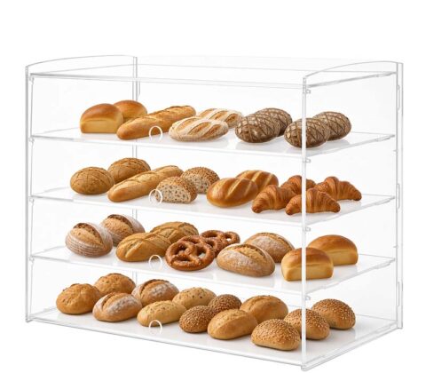 Custom acrylic 4 tiers bakery bread showcase