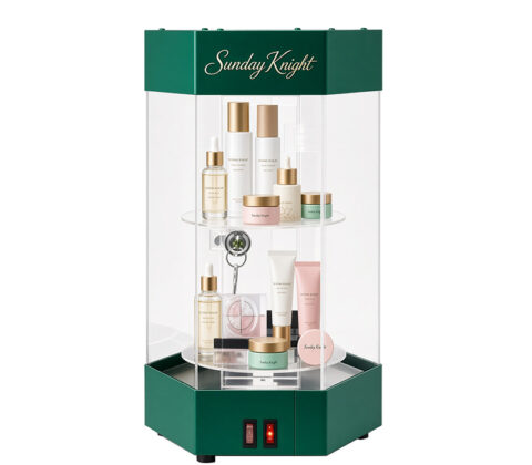 Custom hexagon acrylic retail skincare LED display cabinet