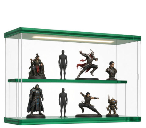 Custom acrylic 2 tiers figures LED display cabinet