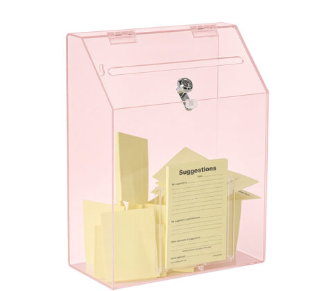 Custom acrylic wall suggestion ballot box with paper holder