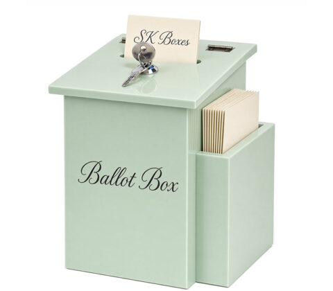 Custom acrylic ballot box with side pocket