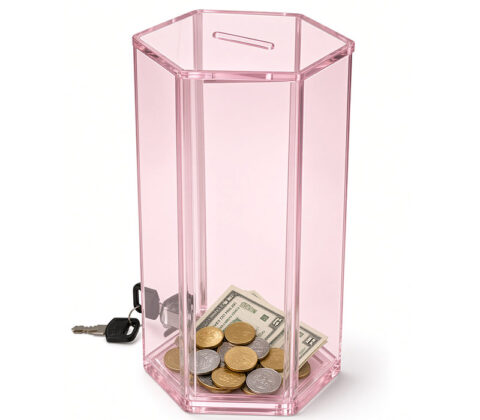Custom tall hexagon acrylic charity box