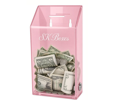 Custom slant-top acrylic wall charity box