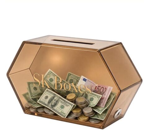 Custom hexagon acrylic money collection box