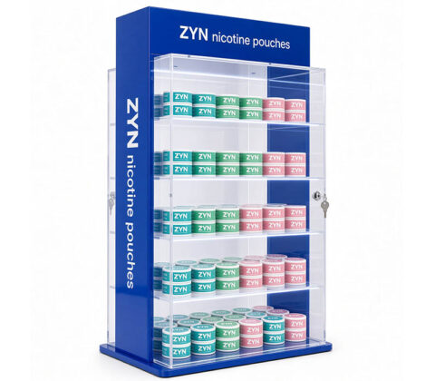 Custom acrylic locking ZYN nicotine pouches LED showcase