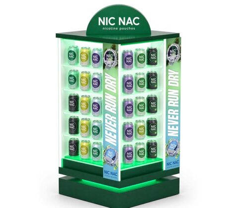 Custom acrylic lighting NIC NAC nicotine pouches display cabinet