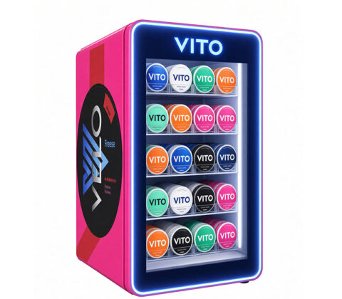 Custom acrylic VITO nicotine pouches illuminated showcase
